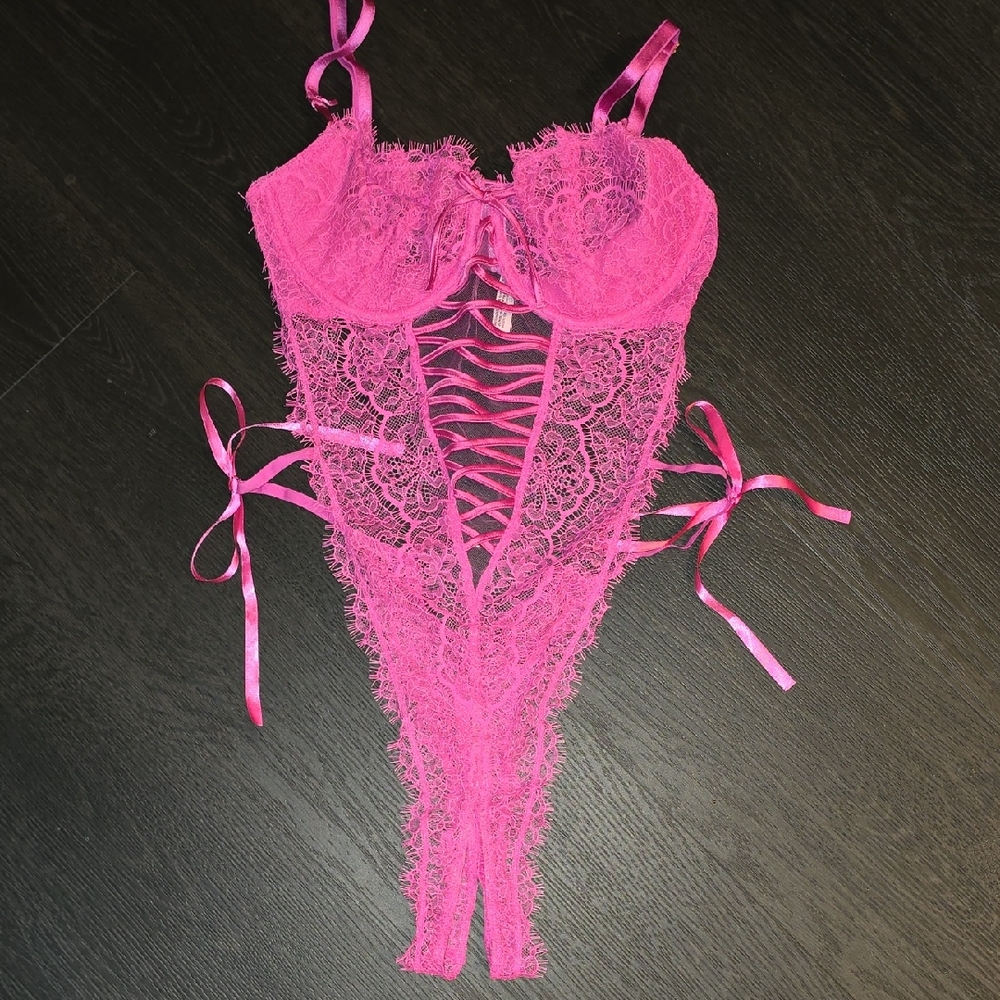 Victoria's Secret Hot Pink Lace Chemise